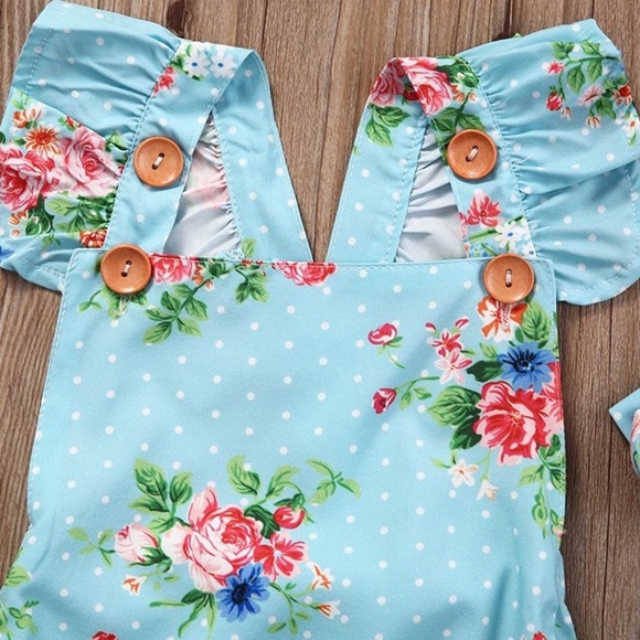 Evelyn Mint Blue Floral Romper - Picture 2 of 6